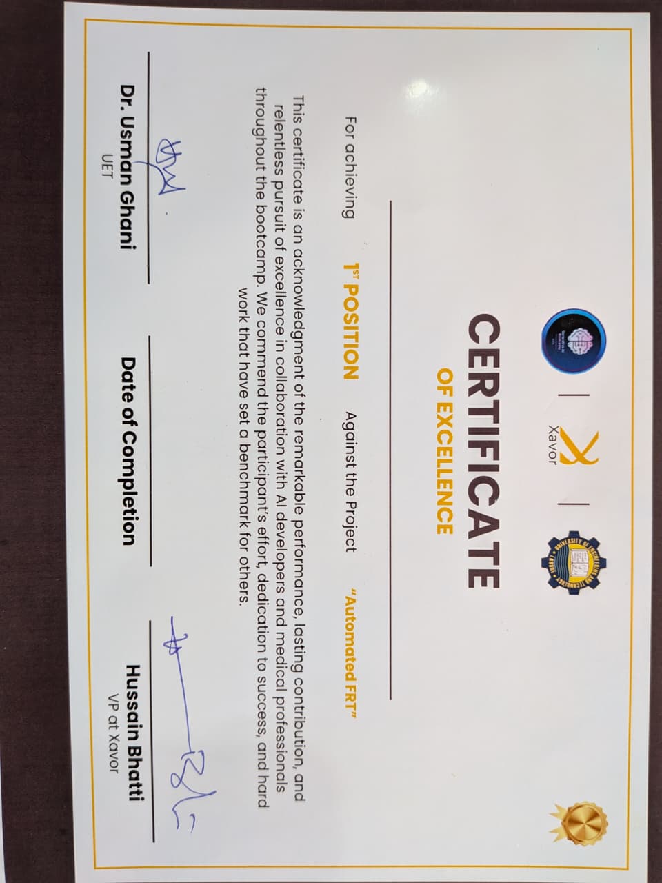 1st Place, Generative AI Internship Project — Xavor Corporation